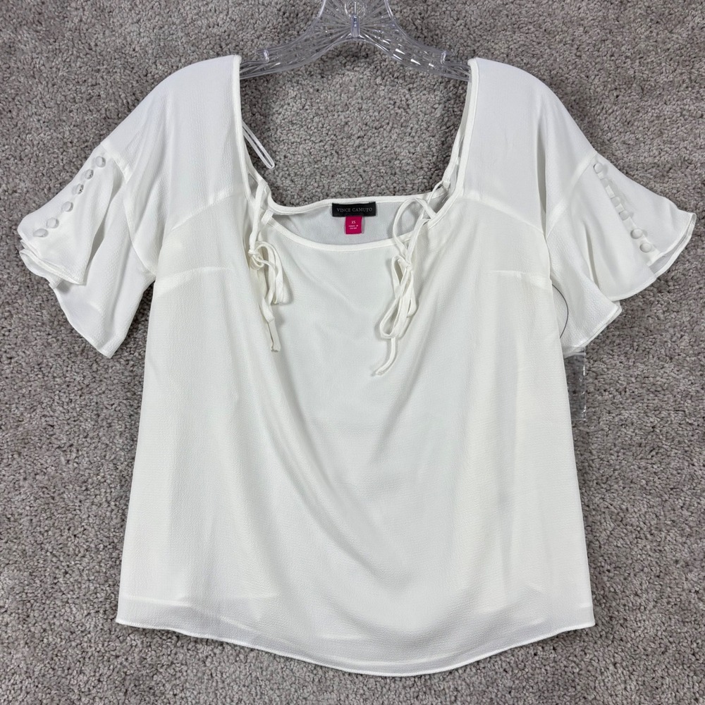 Vince Camuto Summer Bloom Square Neck Flutter Sleeve Blouse New Ivory XS 9130003